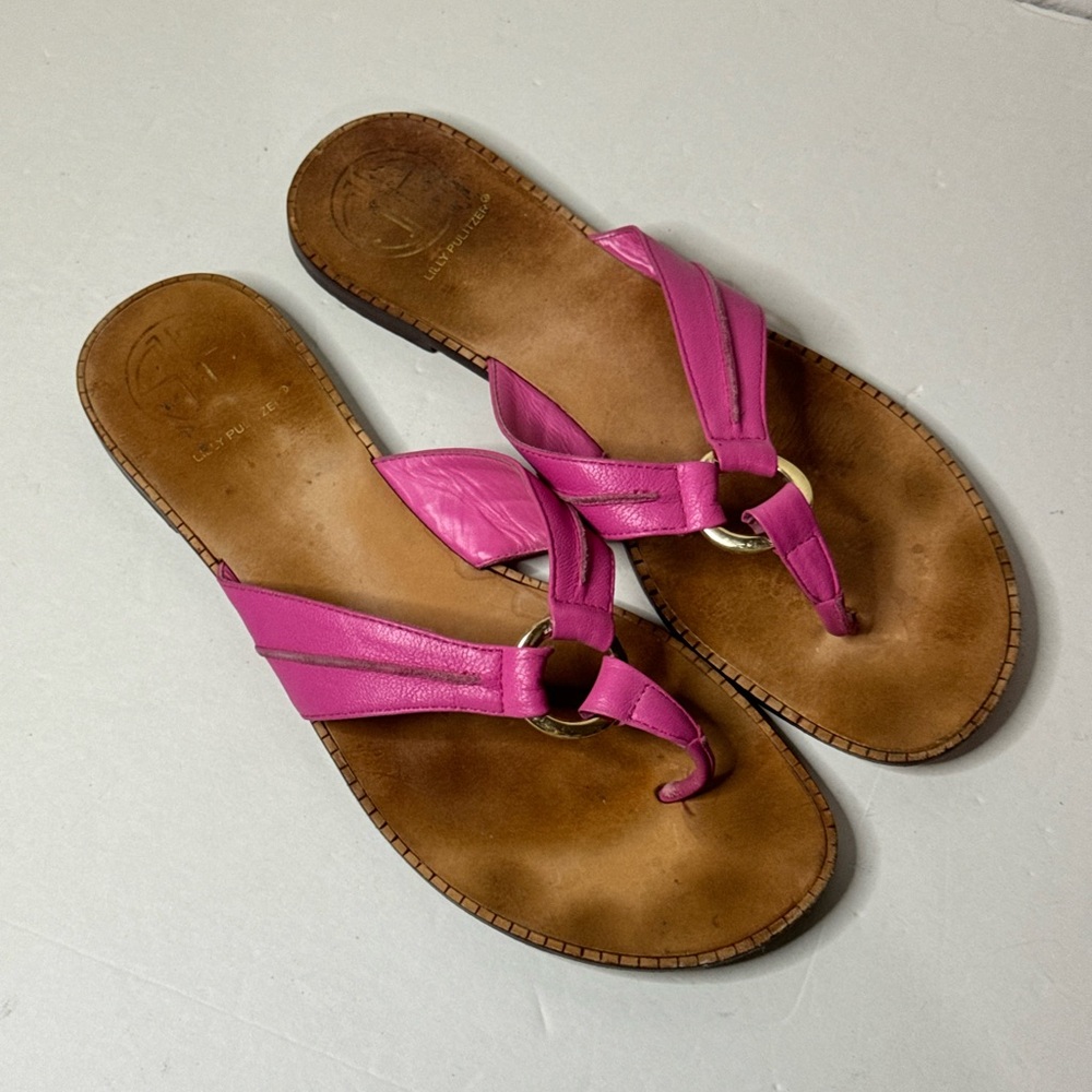 Lilly Pulitzer Pink Leather Thong Sandals Size 9.5